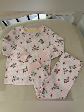 🍓 12~18 Mth 100% Cotton Pink Gingham Strawberry Two Piece Baby Pajamas Set NWT